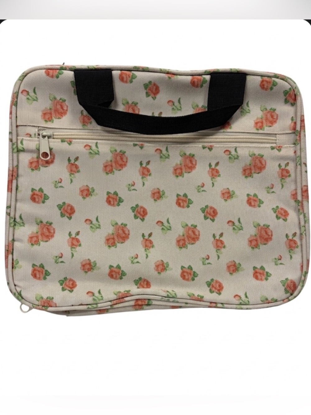 NIP Floral Canvas Organizer Case - Travel Tech & Stationery Bag - Peach Roses